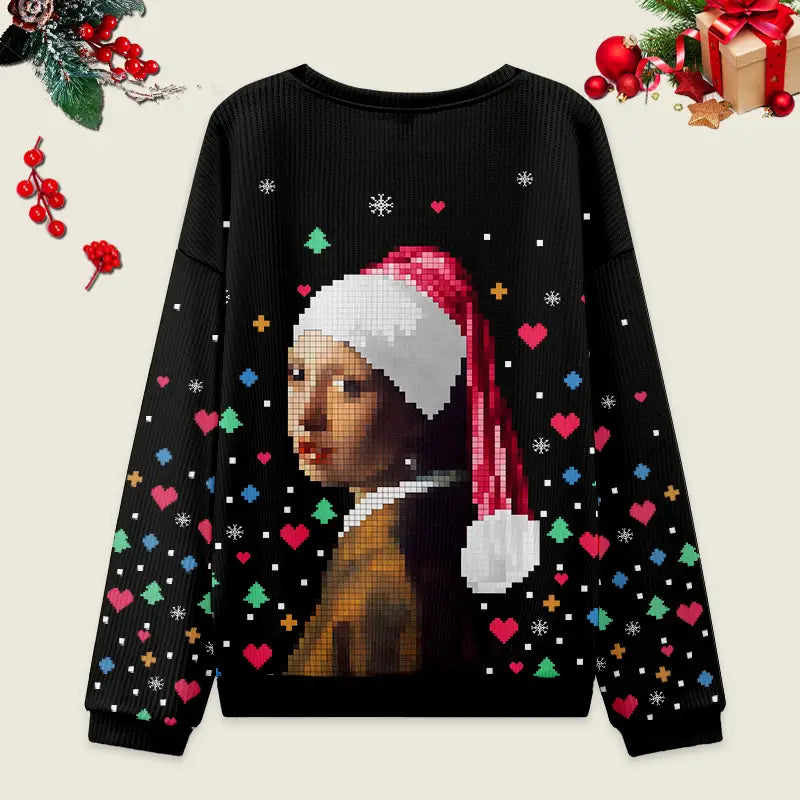 Christmas Girl Wearing Pearl Earrings Ugly Christmas Sweater