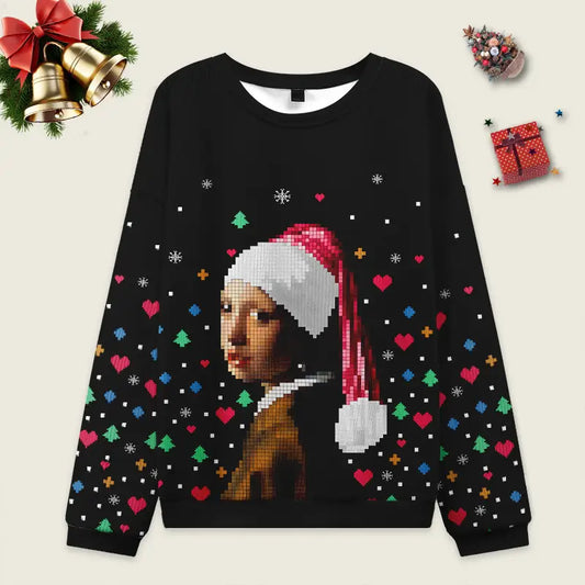 Christmas Girl Wearing Pearl Earrings Ugly Christmas Sweater