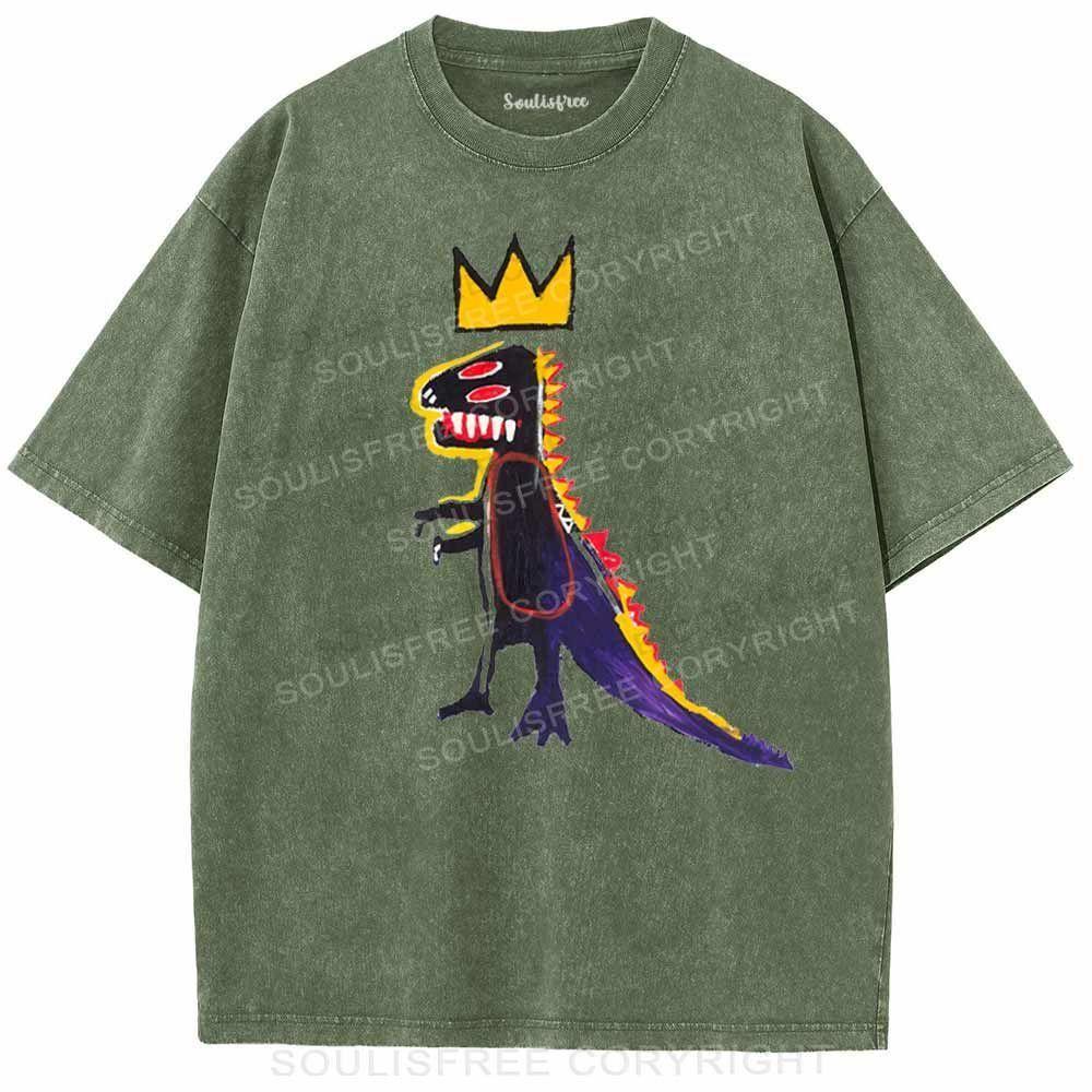 Dinosaur Army Green / S Washed T-Shirts