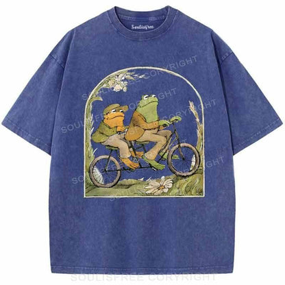 Frog Couple Blue / S Washed T-Shirts