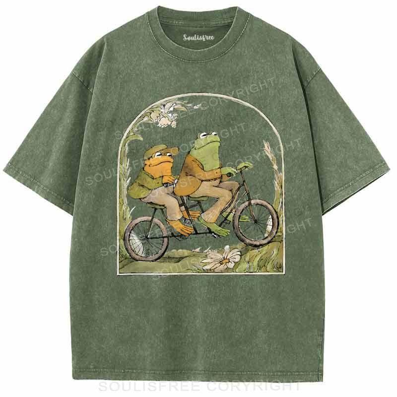 Frog Couple Army Green / S Washed T-Shirts