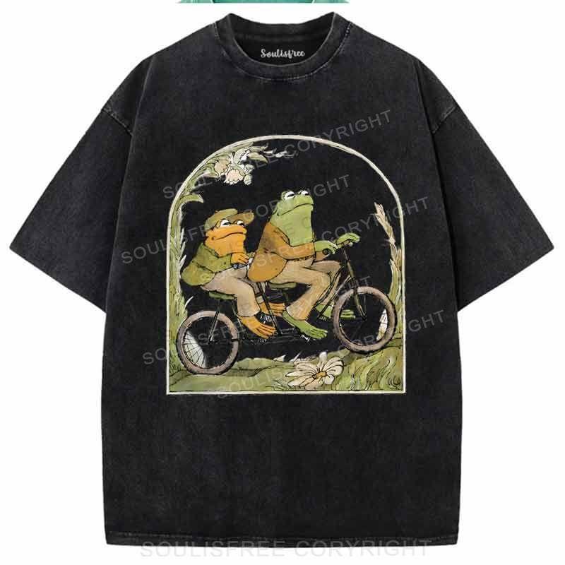 Frog Couple Black / S Washed T-Shirts