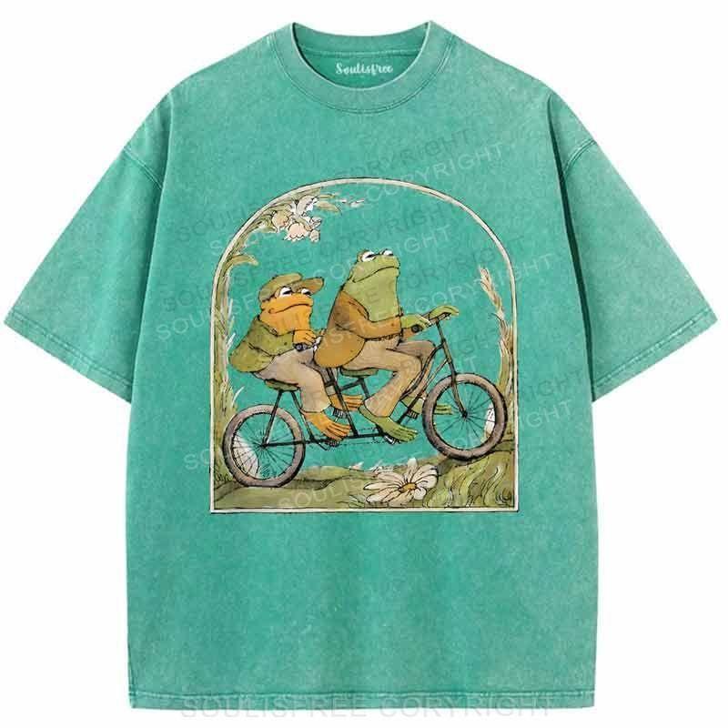 Frog Couple Grass Green / S Washed T-Shirts