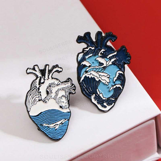 Whale Wave Heart Art  Pins