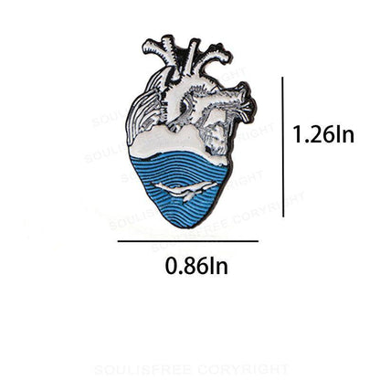 Whale Wave Heart Art  Pins