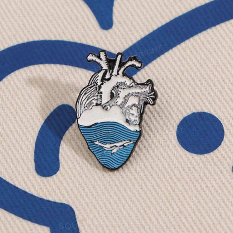 Whale Wave Heart Art  Pins