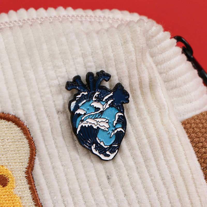 Whale Wave Heart Art  Pins